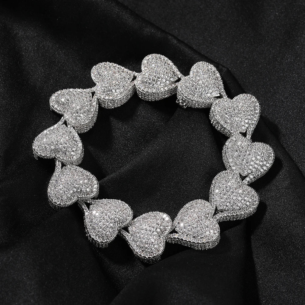 UWIN Jumbo Iced Out Heart Bracelet for Women Paved Setting Cubic Zirconia Bangle for Men Hip Hop Jewelry for Gift