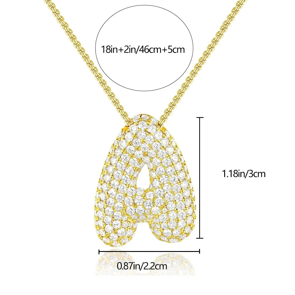 18K Gold Plated Waterproof Thick Bubble Alphabet Letter Clavicle Choker Necklace Sparkling Rhinestone Balloon Initial Jewelry