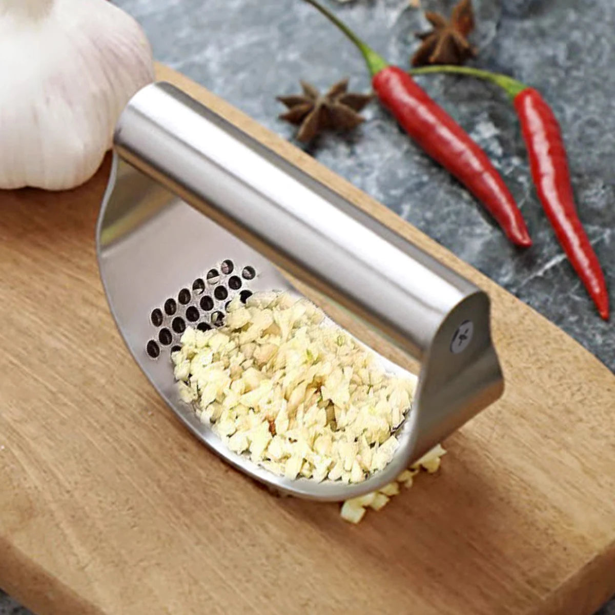 WORTHBUY Manual Stainless Steel Garlic Press, Garlic Chopped Ginger Crusher For Fruit Vegetable Tools Kitchen Accessories