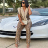 CM.YAYA Women's Set Sleeveless Fur Leopard Sequined V-neck Wool Vest and Pant Suits 2024 Street Two 2 Piece Set Outfit Tracksuit
