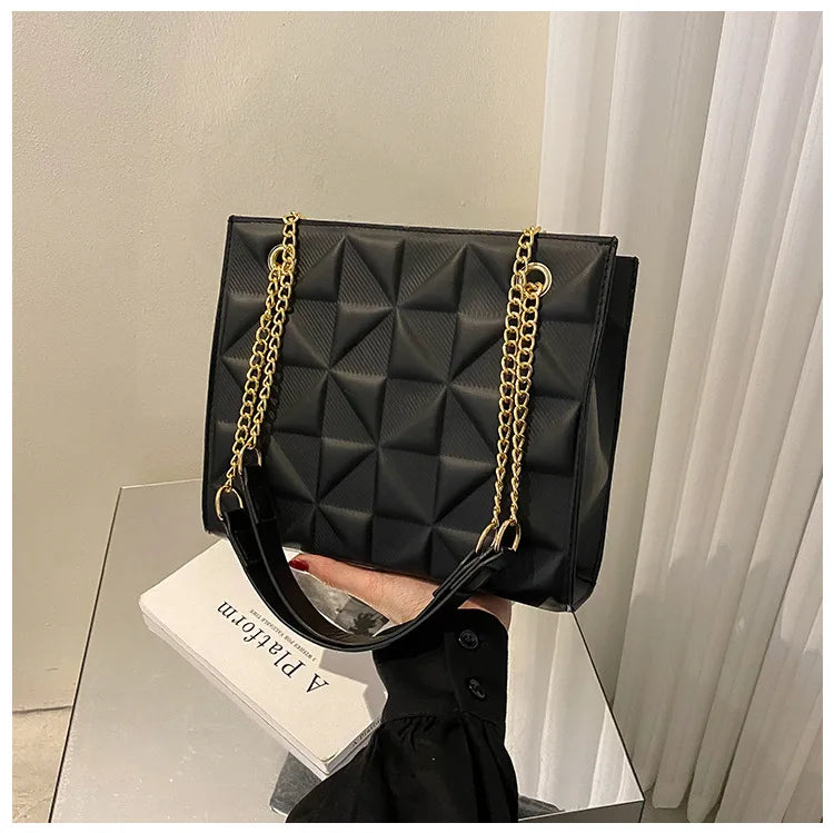 Ladies Fashion Large Capacity Chain Bag Retro Square Tote Bag Diamond Texture Shoulder Crossbody Daily Hundred Underarm Handbag