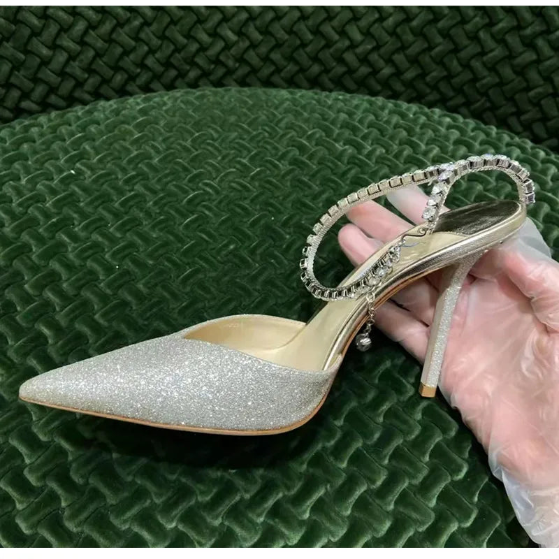 Luxury Crystal Sequined Women Pumps Elegant Thin High heels Spring Summer Fashion Chains Party Shoes Sexy Wedding Bridal Shoes