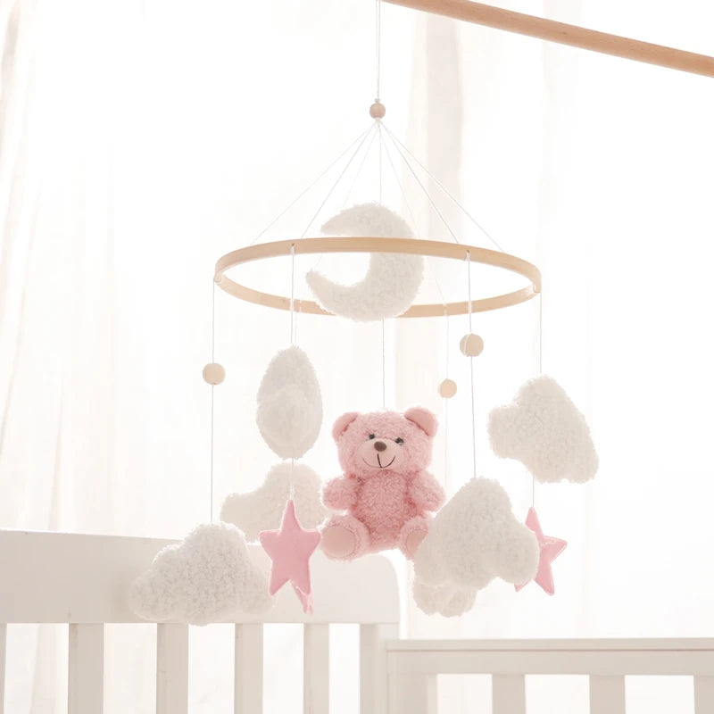 Baby Crib Mobile Rattle Toy 0-12Months Infant Soft Felt Teddy Velvet Pink Bear Bed Bell Hanging Toy Holder Bracket Crib Girl Toy
