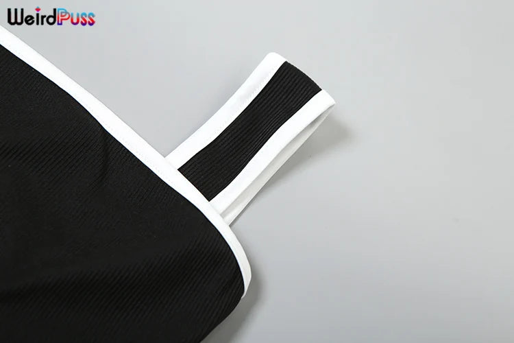 Weird Puss Summer Trend 2 Piece Set Women White Edging Strapless Tops+Shoulder Straps Dress Stretch Matching Streetwear Outfits