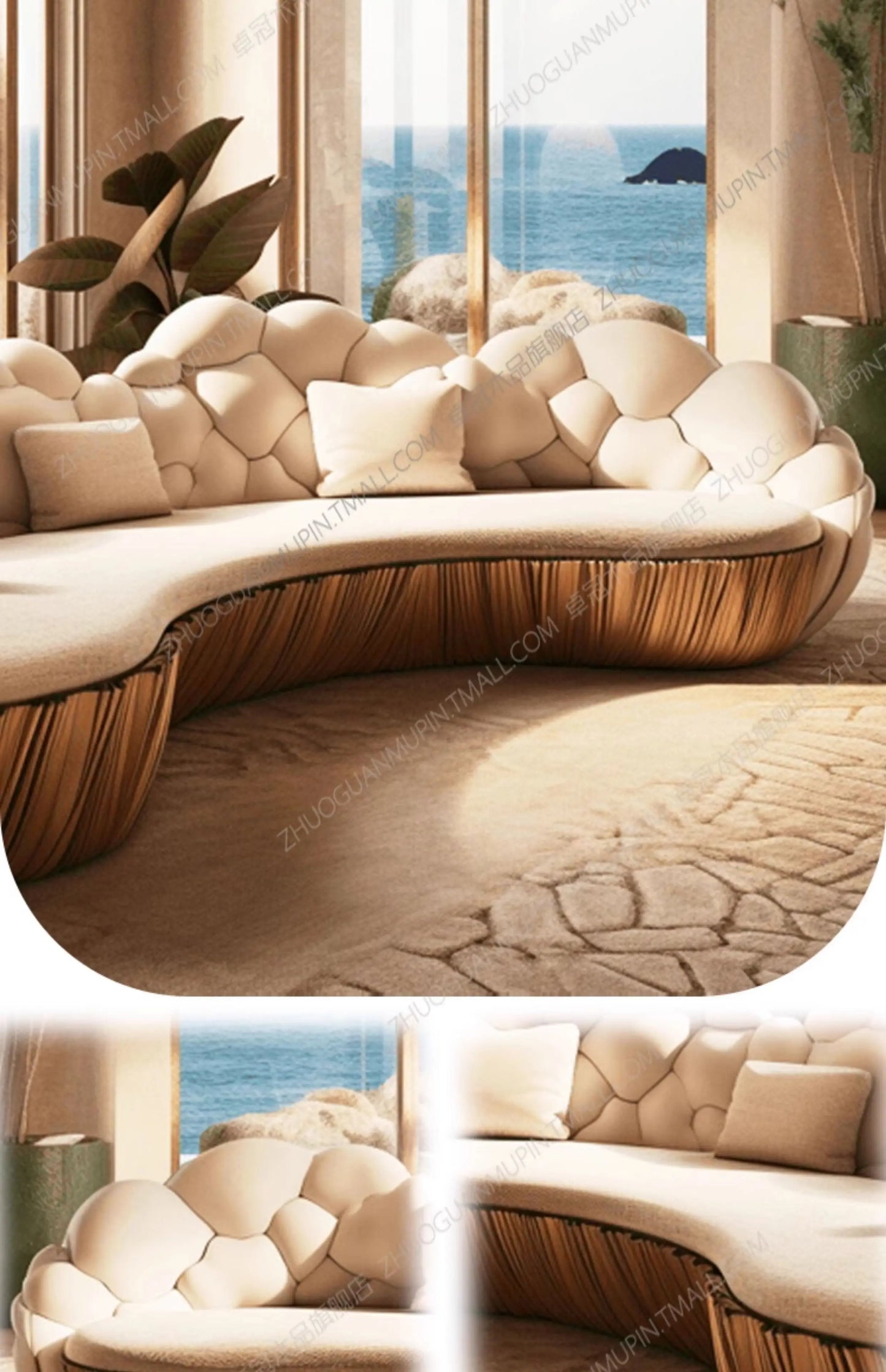 French light luxury semi-circular curved villa living room creative sofa cream special-shaped solid wood