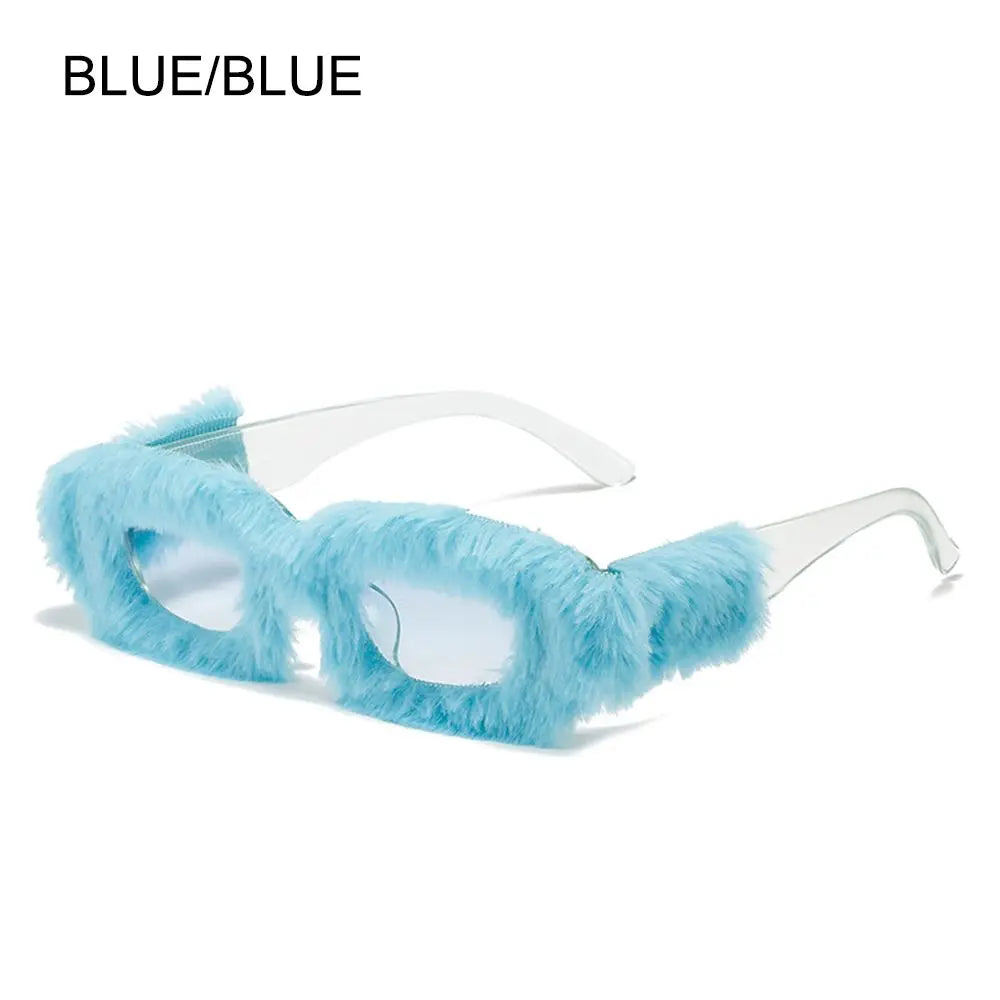 NEW Trendy Rectangle Sunglasses Women Punk Plush Sun Glasses Ladies UV400 Shades Fashion Funny Decor Eyewear
