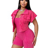 Women Clothes Sexy Female Fitness Gym Jumpsuit Shorts Acid Wash Vintage Bodycon Romper One Piece Short Sleeve Jacket 2 Piece Set
