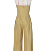 Beyprern New Chic Button Details Palazzo Jumpsuit One Piece Outfits Womens Ruched Strapless Wide Legs Jumpsuits Romper Clubwear