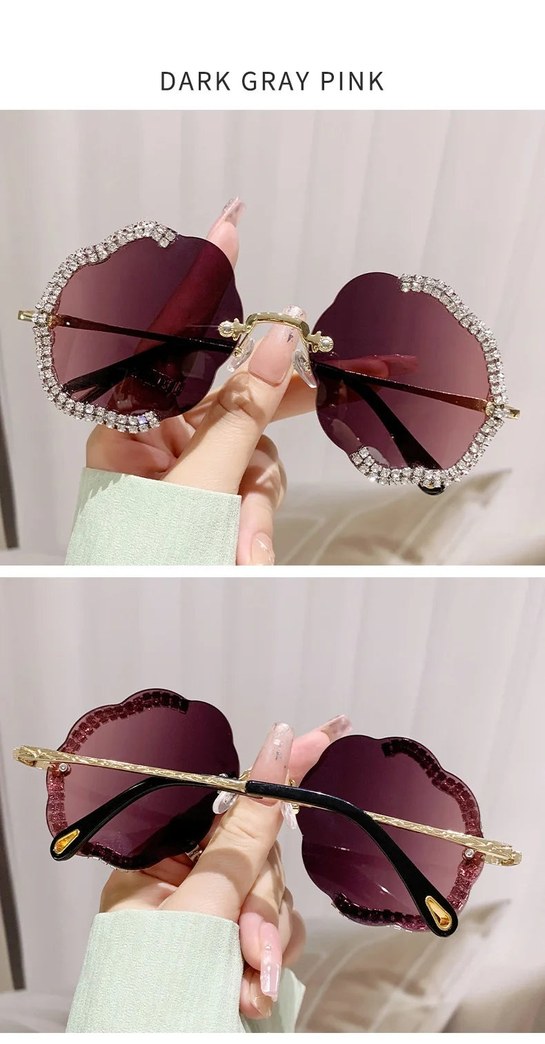 2024 New Metal Frame Flower Designer Women Trendy Fashion Cutting Lens Ladies Street Photography Woman's Shades Sunglasses