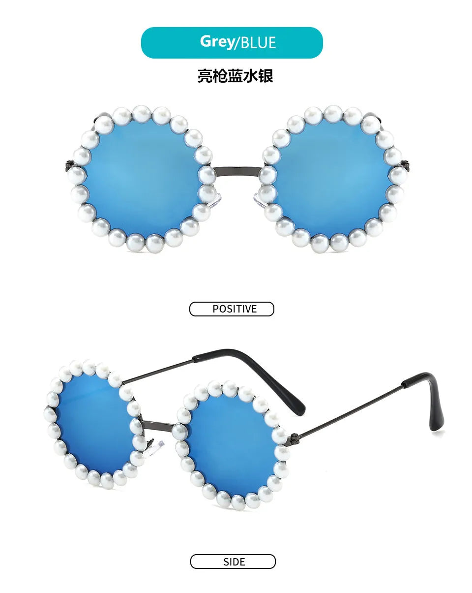 New Children's Circle Form Sunglasses Girl Decorative Pearl Frame Fashion Sun Glasses Cute Baby Outdoor Sunshade Eyewear UV400