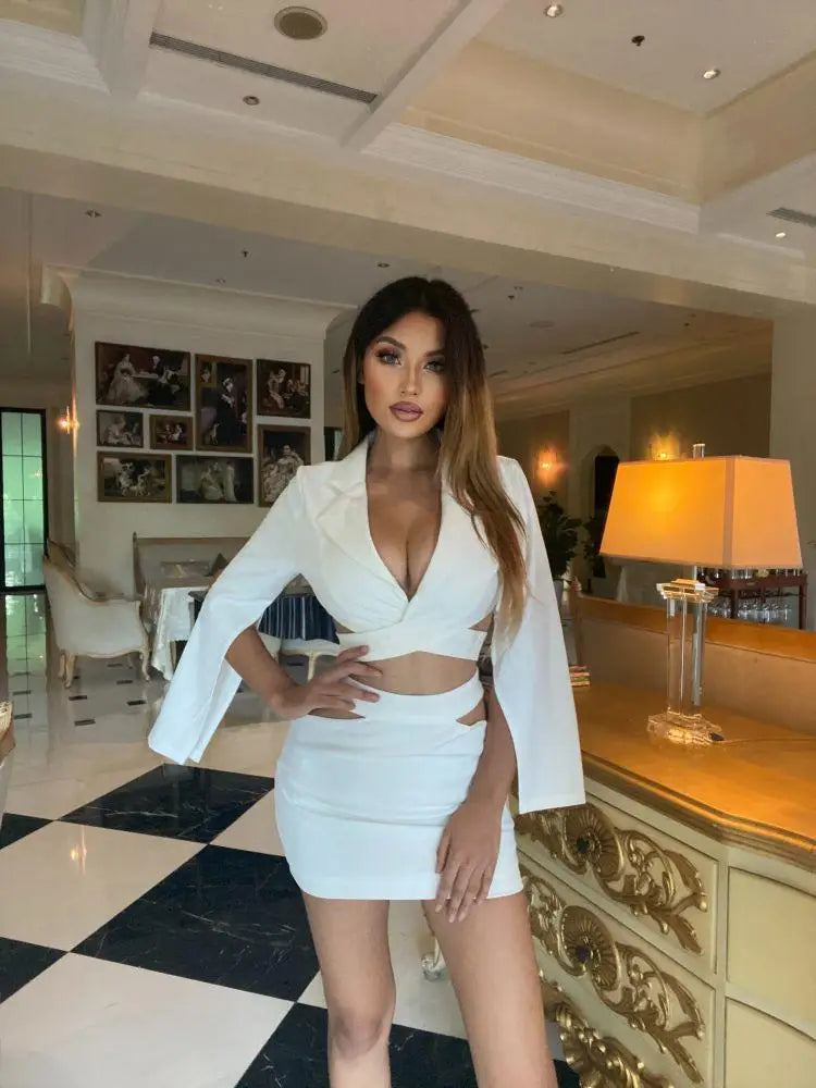 sets for women 2 pieces Sexy Lapel Long Sleeve Jackets + High Waist Hollow Out Skirts Set 2024 Woman Clothes Women's Suits