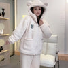 Brown Furry Pajama Sets Fluffy Teddy Bear Hooded Zipper Sleepwear Women Plush Warm Thick Christmas Homewear Y2K Kawaii Nightwear