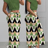 Two Piece Sets Women Outifit 2023 Summer Fashion Print Colorblock O-Neck Short Sleeve Crop Top & Casual Striped Pocket Skirt Set