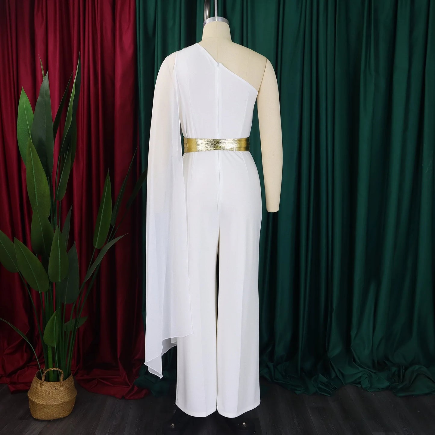 Elegant Jumpsuits & Rompers for Woman One Shoulder Flying Sleeve High Waisted Luxury Birthday Party Dinner Outfits Overalls 2024
