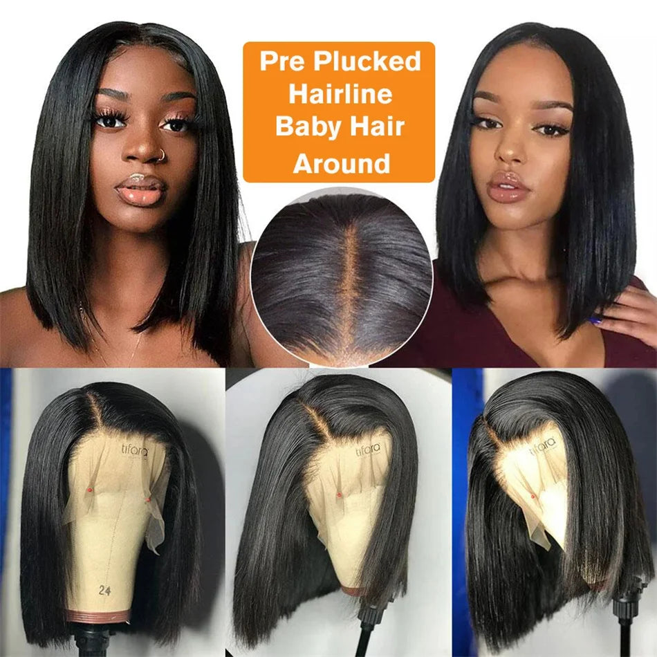 12A Double Drawn 210% Density Bone Straight Hair Bob Wig 13x4 Lace Front Wig 10-16 Inches Chocolate Brown Human Hair Wig