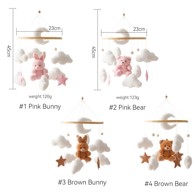 Baby Crib Mobile Rattle Toy 0-12Months Infant Soft Felt Teddy Velvet Pink Bear Bed Bell Hanging Toy Holder Bracket Crib Girl Toy