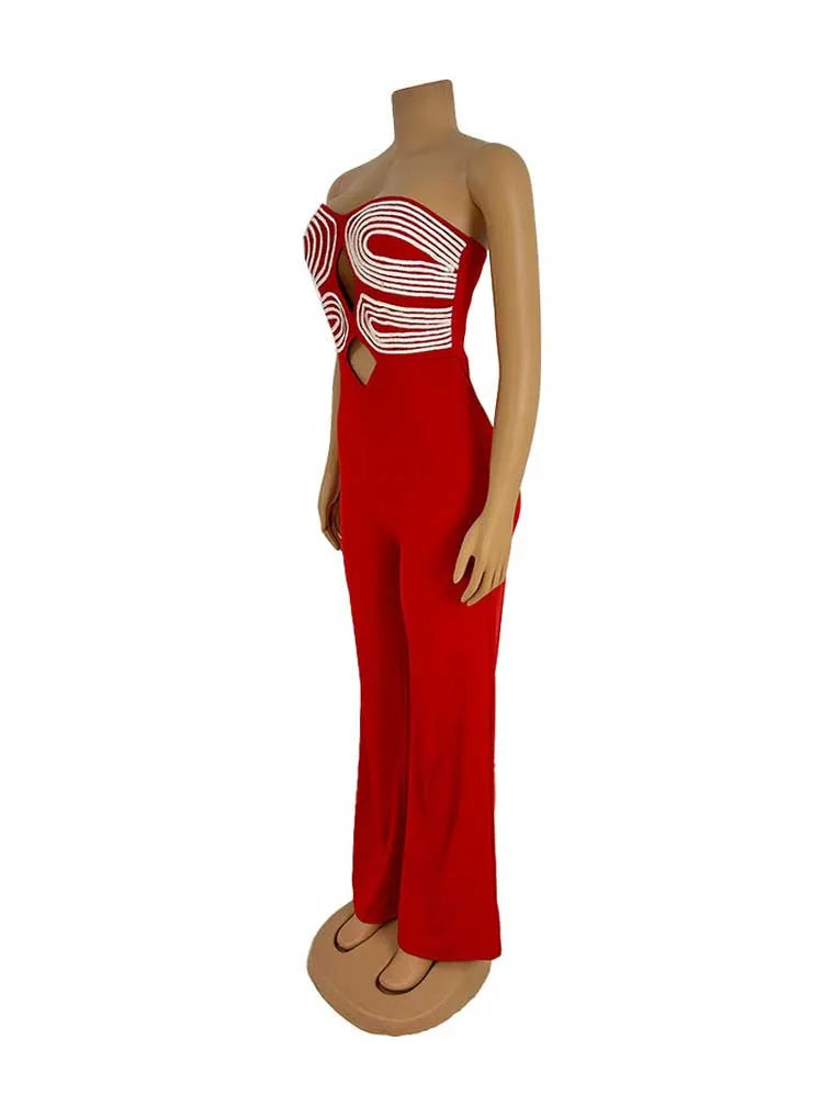 Women Summer Strapless Jumpsuit Sexy One Piece Outfits Cut Out Waist Party Jumpsuit Clothing Lady Full Length Backless Jumpsuits
