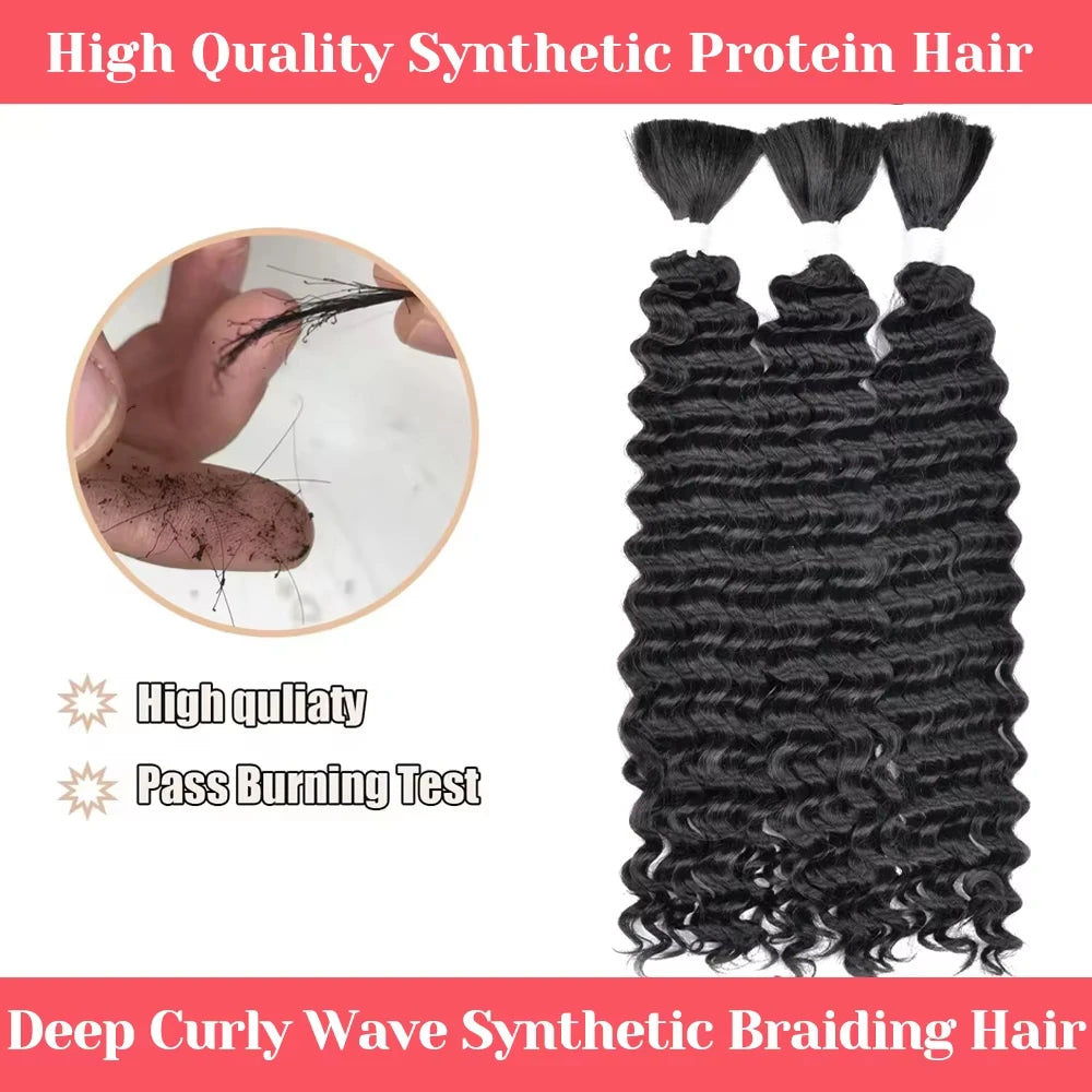 Synthetic Braiding Hair for Boho Braids 20Inch 90G Deep Wave Bulk High Quality Synthetic Protein Hair Extensions For Women