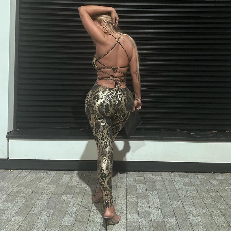 Dulzura Jumpsuit Backless Cross Straps Sexy Shinning Vocation 2024 Spring Summer For Women'S Clothing Party Clubwear