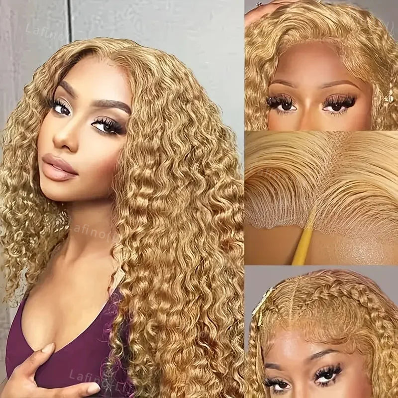 Honey Blonde Human Hair Wig Curly Wigs 13x6 Hd Lace Frontal Wig 13x4 Deep Wave Frontal Wig 30 Inch #27 Colored Human Hair Wigs