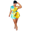 CM.YAYA Women Tie Dye Print Beach Sleeveless V-neck Sashes Sexy Party Club Playsuits Jumpsuit 2025 Summer One Piece Suit Rompers