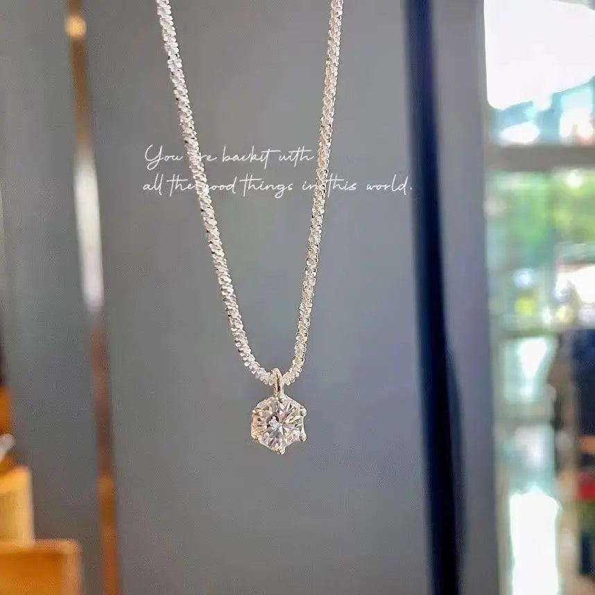 Popular S925 Sterling Silver Sparkling Necklace for Women Light Luxury Round White Diamond Pendant Galaxy Collar Chain Jewelry