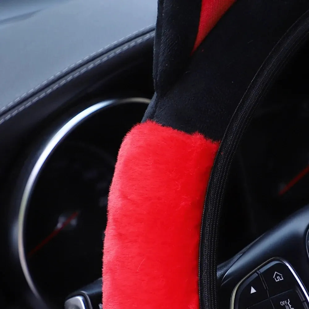 Cute Cartoon Plush Kitten Warm Car without Inner Ring Steering Wheel Cover Car Accessories Suitable for 14.5-15INCH