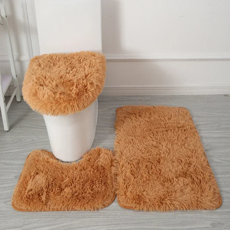 3PCS/set Solid Color Home Carpets Toilet Lid Cover Rugs Kit Non-slip Foot Mat for Bathroom Floor Bath Rug Foot Mat