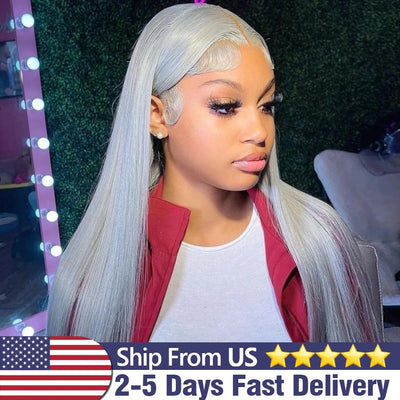 13x4/13x6 Grey Straight Lace Frontal Human Hair Wig Preplucked Colored Brazilian Straight Lace Front Human Hair Wigs For Women