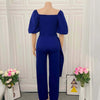 Elegant Jumpsuits for Women Luxury Square Neck Lantern Sleeve Big Swing Straight Female Birthday Party Dinner Outfits Overalls
