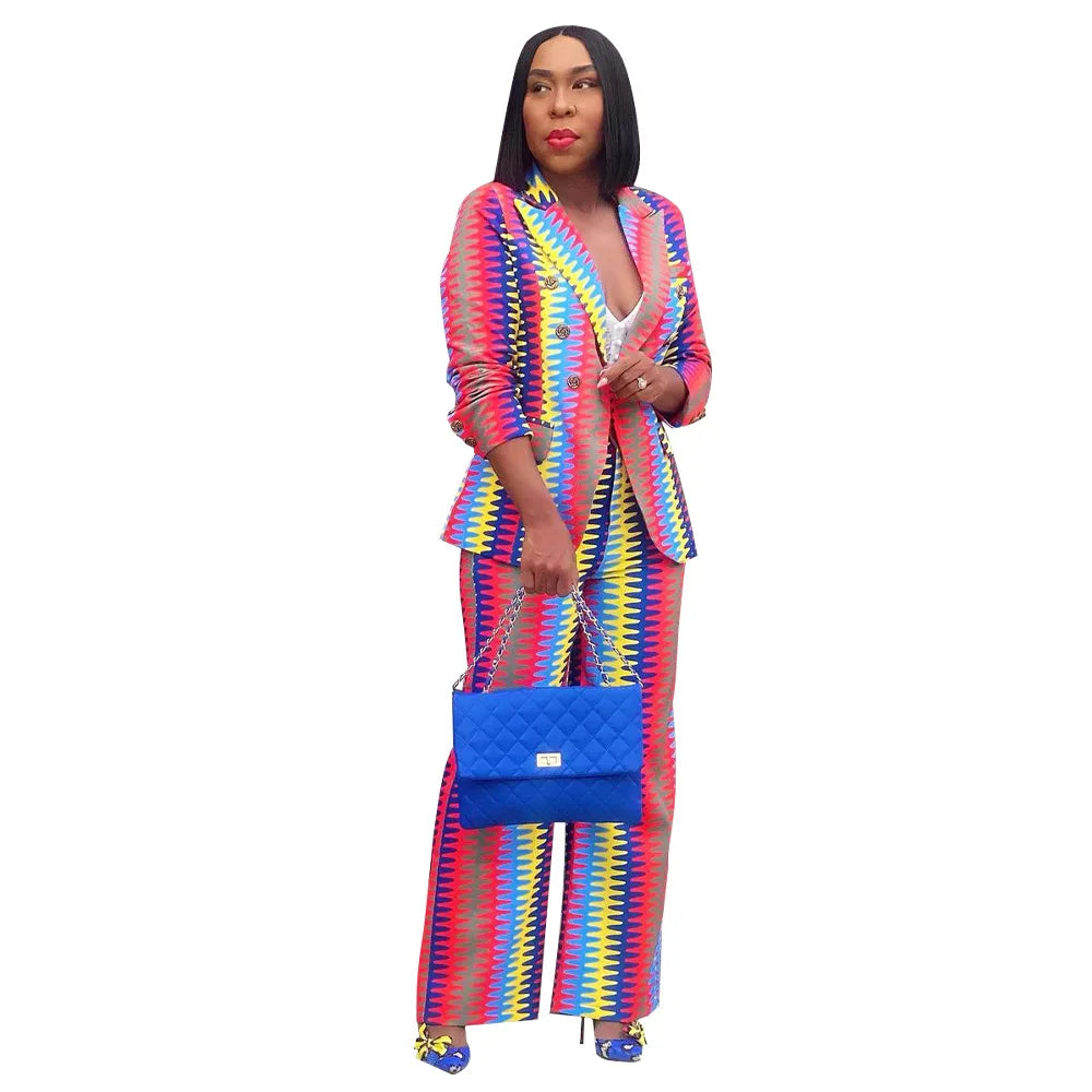 2024 Women Formal Jacket & Trousers Office Lady Outfits Autumn Women Two Pieces Set Print Blazer Coat & Pants Suit Sets Female