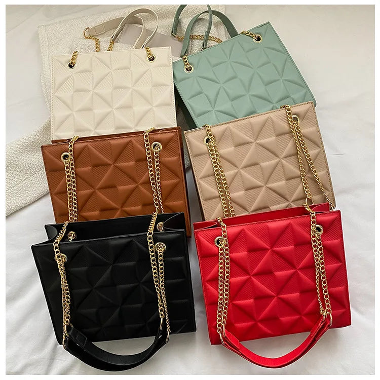 Ladies Fashion Large Capacity Chain Bag Retro Square Tote Bag Diamond Texture Shoulder Crossbody Daily Hundred Underarm Handbag