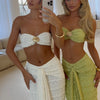 Weird Puss Elegant Women 2piece Set Sexy See Through Thin Tierred Y2K Seashell Tube Top+Wrapped Bandage Skirts Matching Clubwear