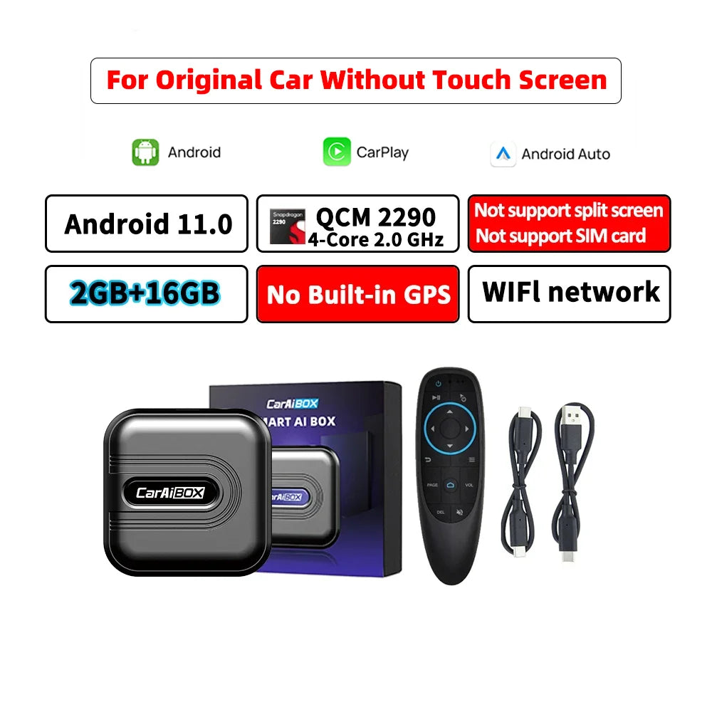 CarAiBOX CarPlay Ai Box Qualcomm 6125 8-Core CPU Android 13.0 System Wireless CarPlay Android auto Built-in Google Play Store