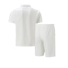 2025 Men Europe and the United States new summer Waffle solid color zip-up lapel short-sleeve suit shorts two sets
