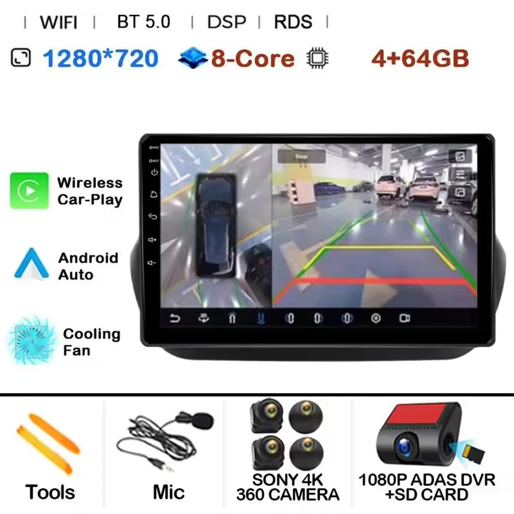 Android 14 Radio For Fiat Fiorino Qubo For Citroen Nemo For Peugeot Bipper 2008-2017 Car stereo Multimedia Player Carplay Auto