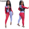 FAGADOER Neon Color Patchwork Two Piece Set Women Button Up Full Sleeve Top And Leggings Outfits Autumn Club Birthday Tracksuits