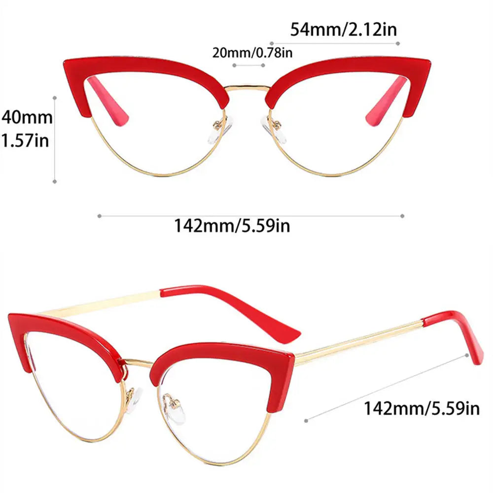 2023 New Vintage Cat Eye Glasses Frame New Stylish Semi Metal Rim Women Eyewear Trendy Brand Design Non-prescription Eyeglasses