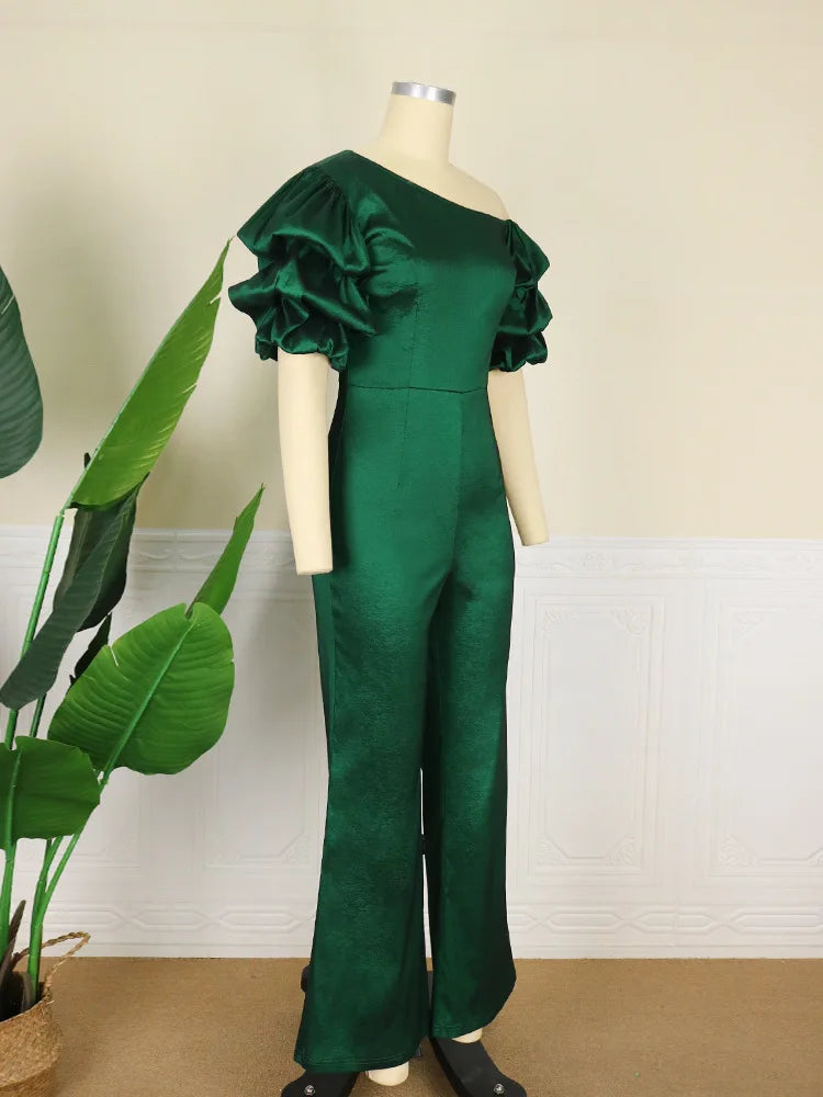 Jumpsuits Women One Piece Party Slim Fit Sexy Oblique Shoulder Wide Leg Long Pants Overalls Elegant Splice Rompers Evening