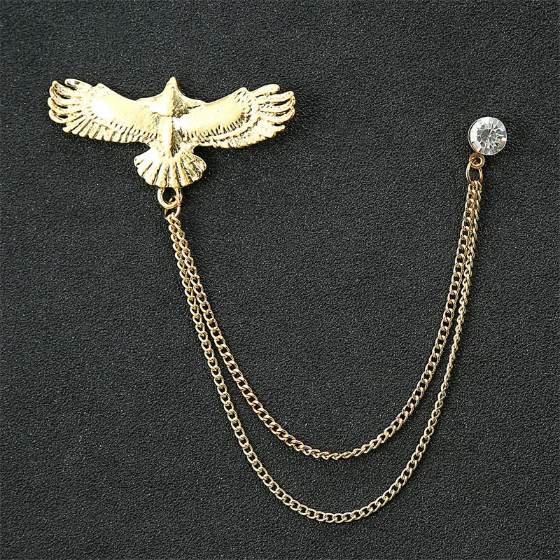 Fashion Gentleman Tassel Brooch For Men Suit Shirt Collar Triangle Wings Chain Lapel Pin Metal Retro Wedding Accessories