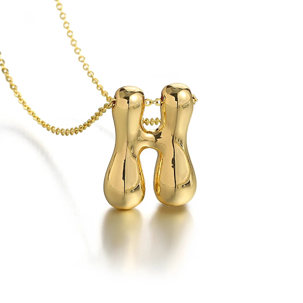 Greatera Gold Color Chunky Balloon Bubble Initial Letter Pendant Choker Necklaces for Women Custom Personalized Jewelry
