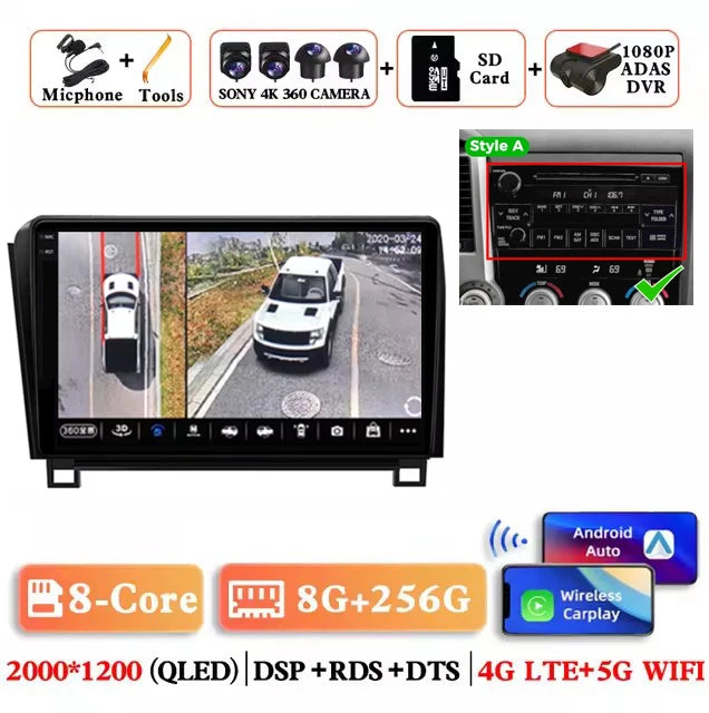Android 14 For Toyota Tundra XK50 2007 - 2013 Sequoia XK60 2008 - 2017 Car Radio Multimedia Video Player Navigation Screen Auto