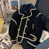 Autumn Winter Turn Down Collar Lambwool Coat Women Vintage Splices Loose Jackets Female Coat Thicken Outwears Women Jacket