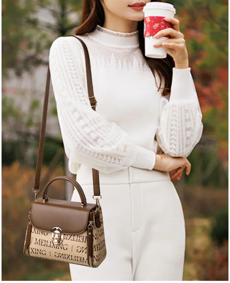 Bags for Women, Printed Fashionable Hand-Held Locks, Commuting Small Square Bag, Fashionable and Versatile Shoulder Crossbody Ba