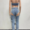Denim Pants Sets for Women 2024 Sexy Streetwear Two Piece Set Outfits Chest Wrap Sleeveless Backless Top Hollow Out Jeans