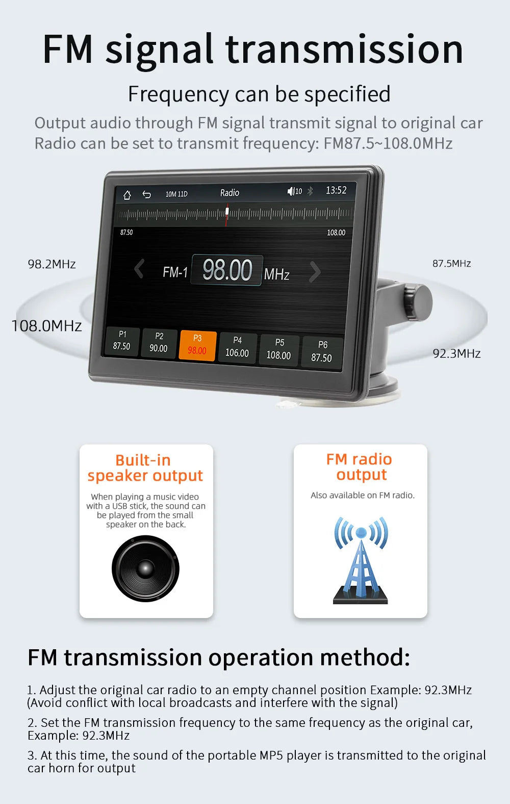 7" Screen Car Monitor Radio Wireless Carplay Android-Auto Bluetooth FM Transmitter Touch Screen Multimedia Video Player B500W