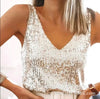 Women's Summer New Item Solid Color Fashion Sequin Light Mature Sexy V-neck Sleeveless Camisole Vest Pullover Top