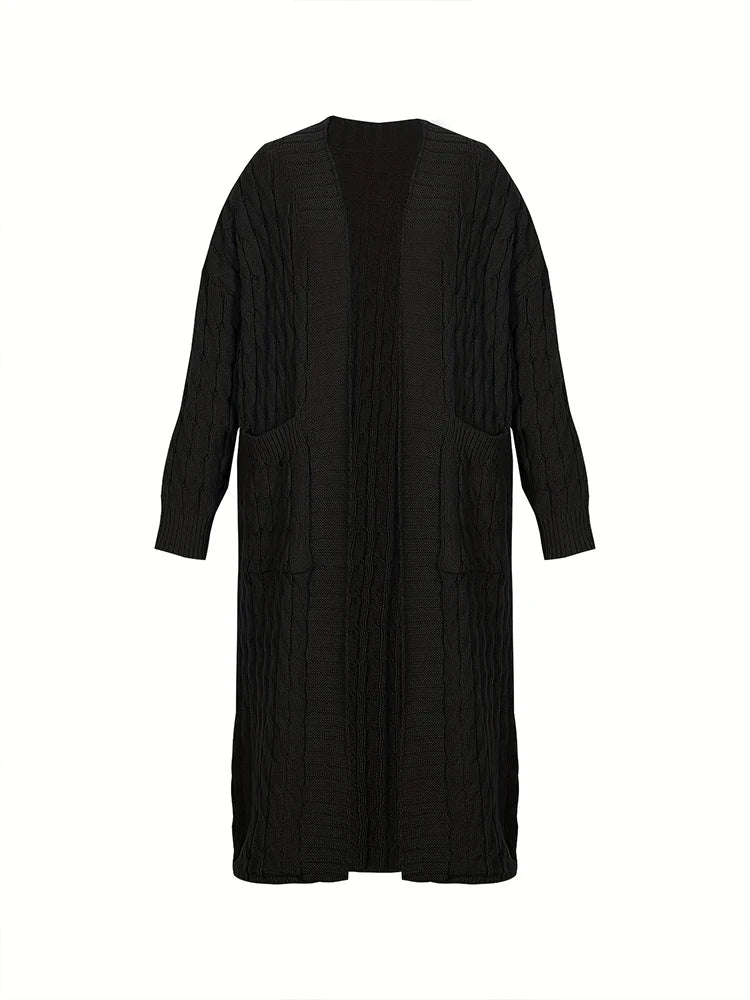 Plus Size Fall and Winter New 2023 Women's Solid Color Cardigan, Casual Knit Cardigan with Pockets Commuter Style Sweater XL-5XL