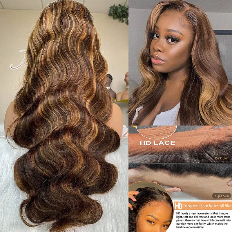 360 HD Lace Frontal Wigs 4/27 Highlight Wig Body Wave 13×6 13X4 Lace Front Wigs For Women Human Hair Loose Wave Virgin Brazilian