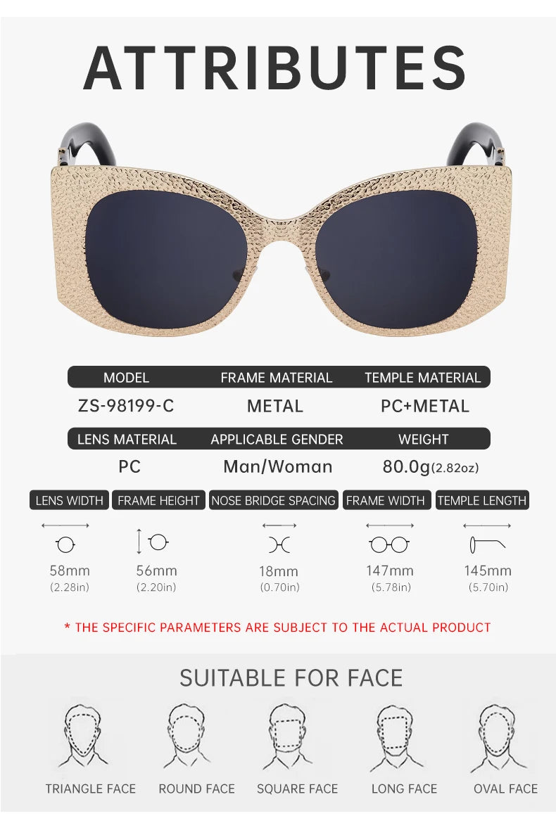 Oversized Cat Eye Sunglasses Women 2024 Luxury Brand Designer Punk Round Sun Glasses For Ladies Trendy Big Frame Eyewear UV400